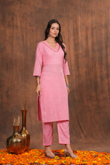 Trendy Plain Pink Cotton Kurta with Pants - The Perfect Blend of Comfort and Style for Everyday and Festive Occasions
