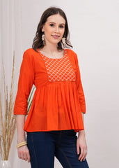 Tangerine Diamond Peplum Top