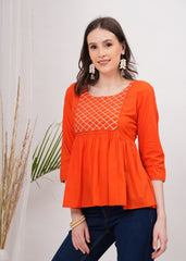 Tangerine Diamond Peplum Top