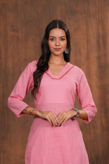 Trendy Plain Pink Cotton Kurta with Pants - The Perfect Blend of Comfort and Style for Everyday and Festive Occasions