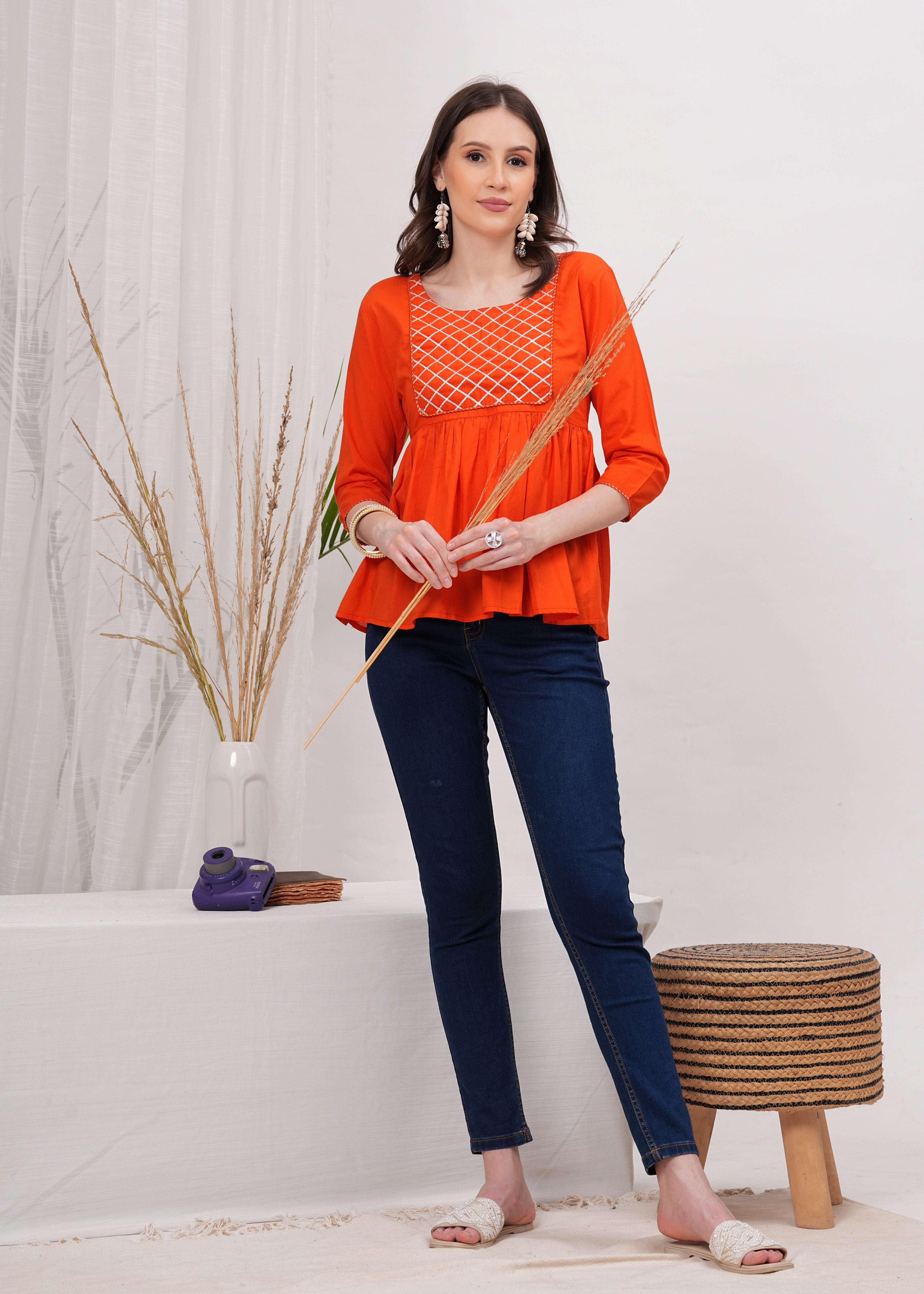Tangerine Diamond Peplum Top