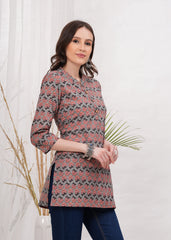 Elegant Beige and Brown  Block Print Cotton Short Kurti -Earthy Tone with Timeless Charm