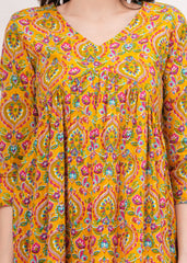 Charm of  Flared Alia Cut Mustard Printed Kurti - Perfect for Every Occasion