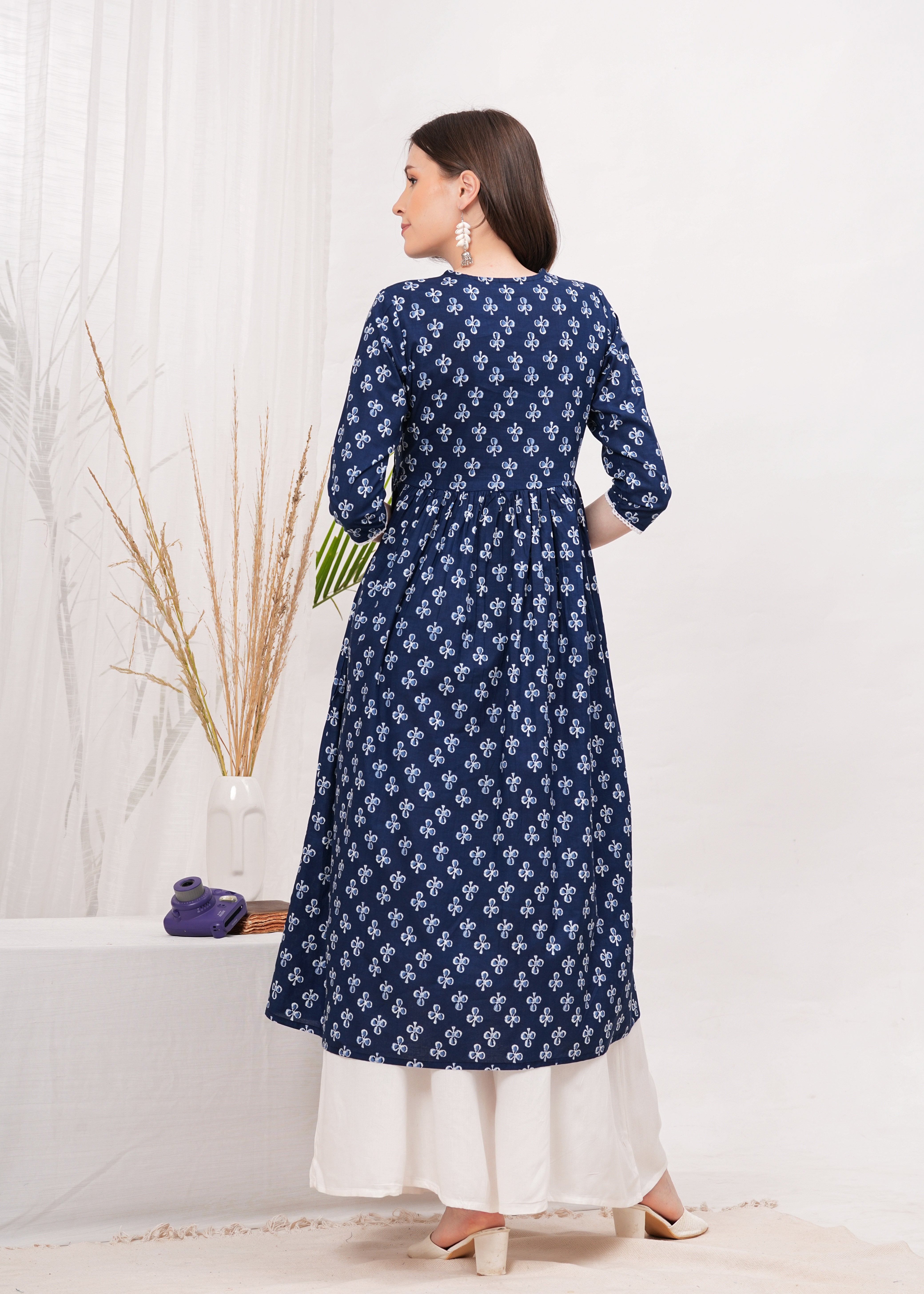 Embrace The Flow with Blue Block Print Flared Kurti - Vibrant Flare  for Any Occasion