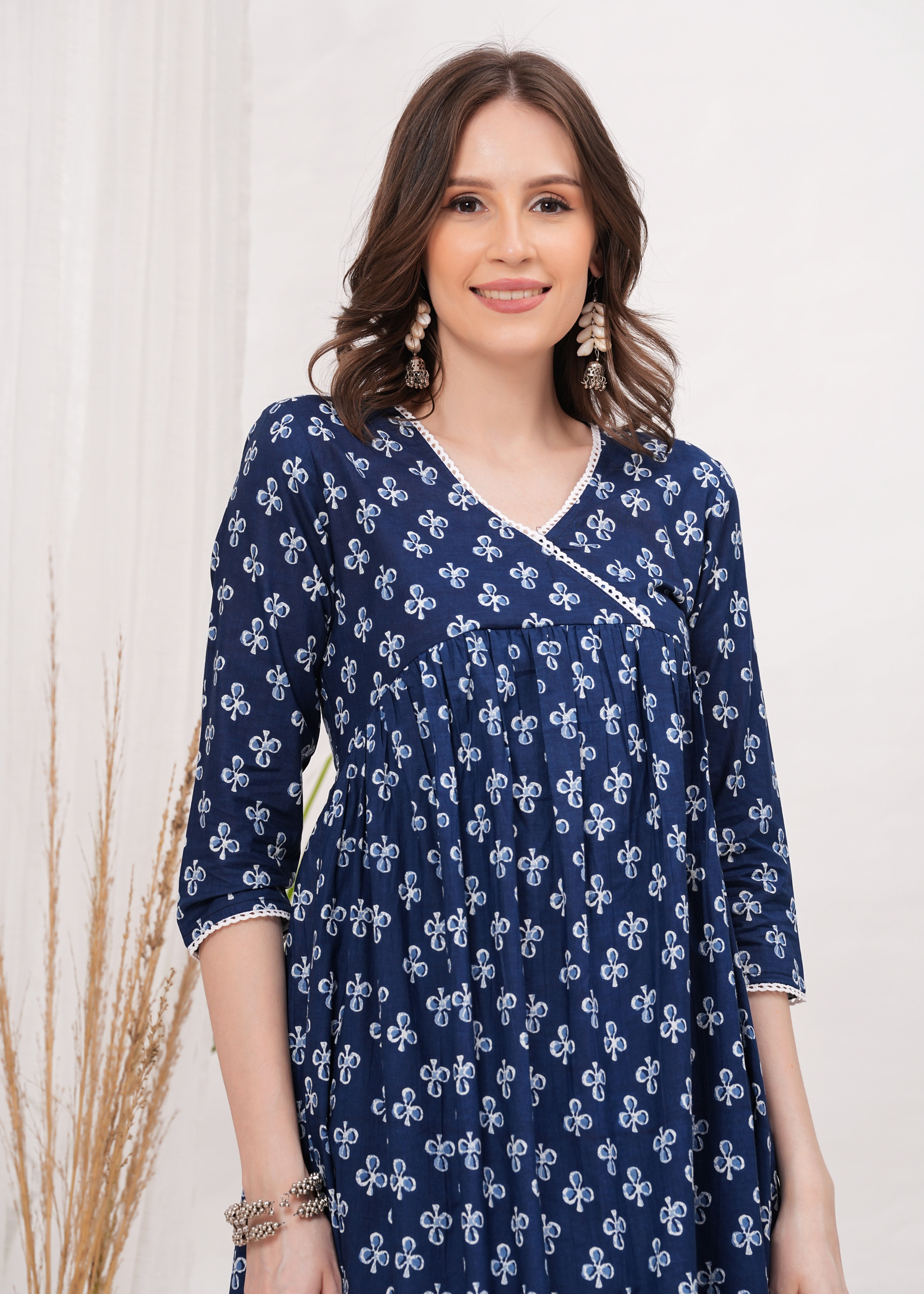 Embrace The Flow with Blue Block Print Flared Kurti - Vibrant Flare  for Any Occasion