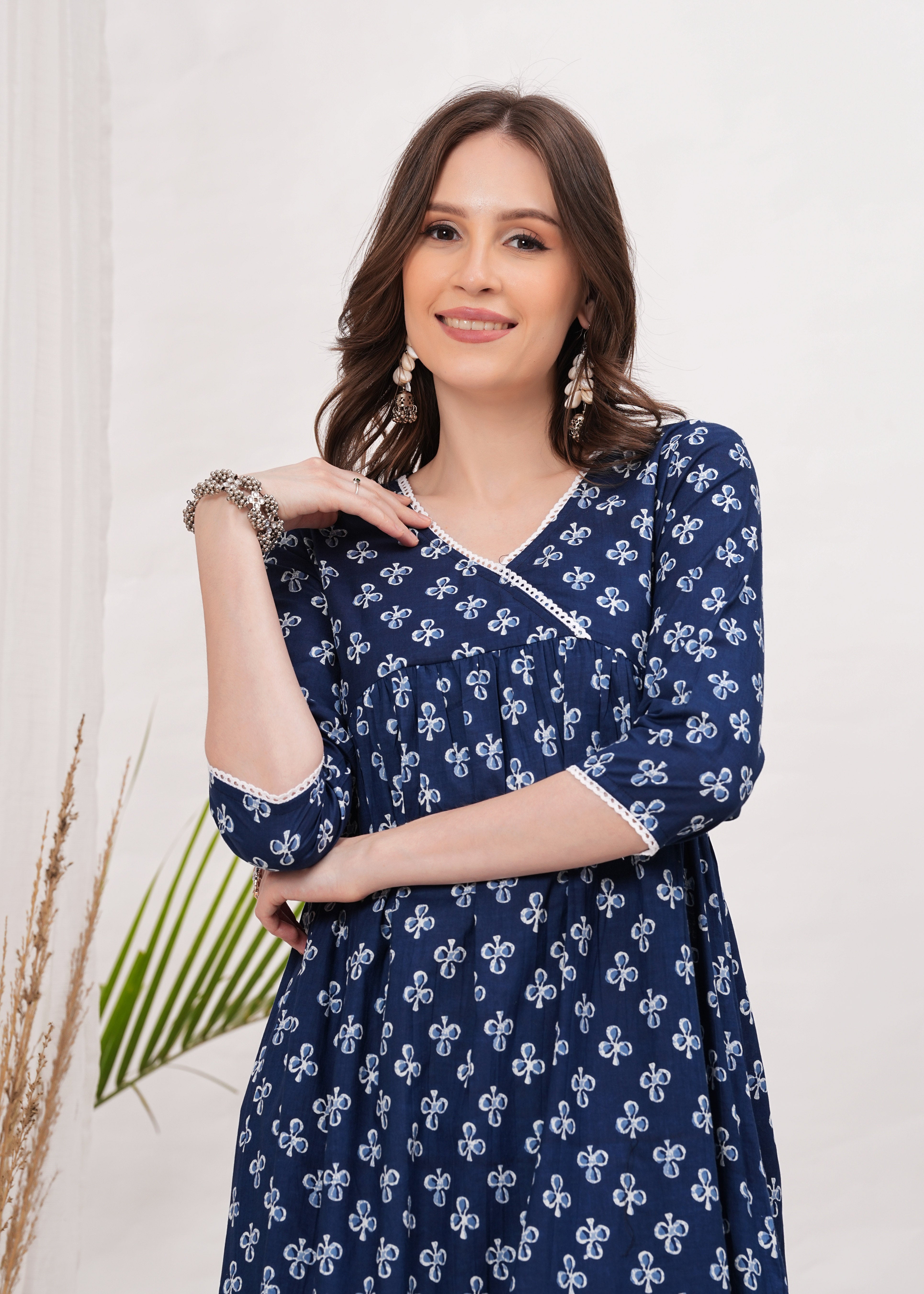 Embrace The Flow with Blue Block Print Flared Kurti - Vibrant Flare  for Any Occasion