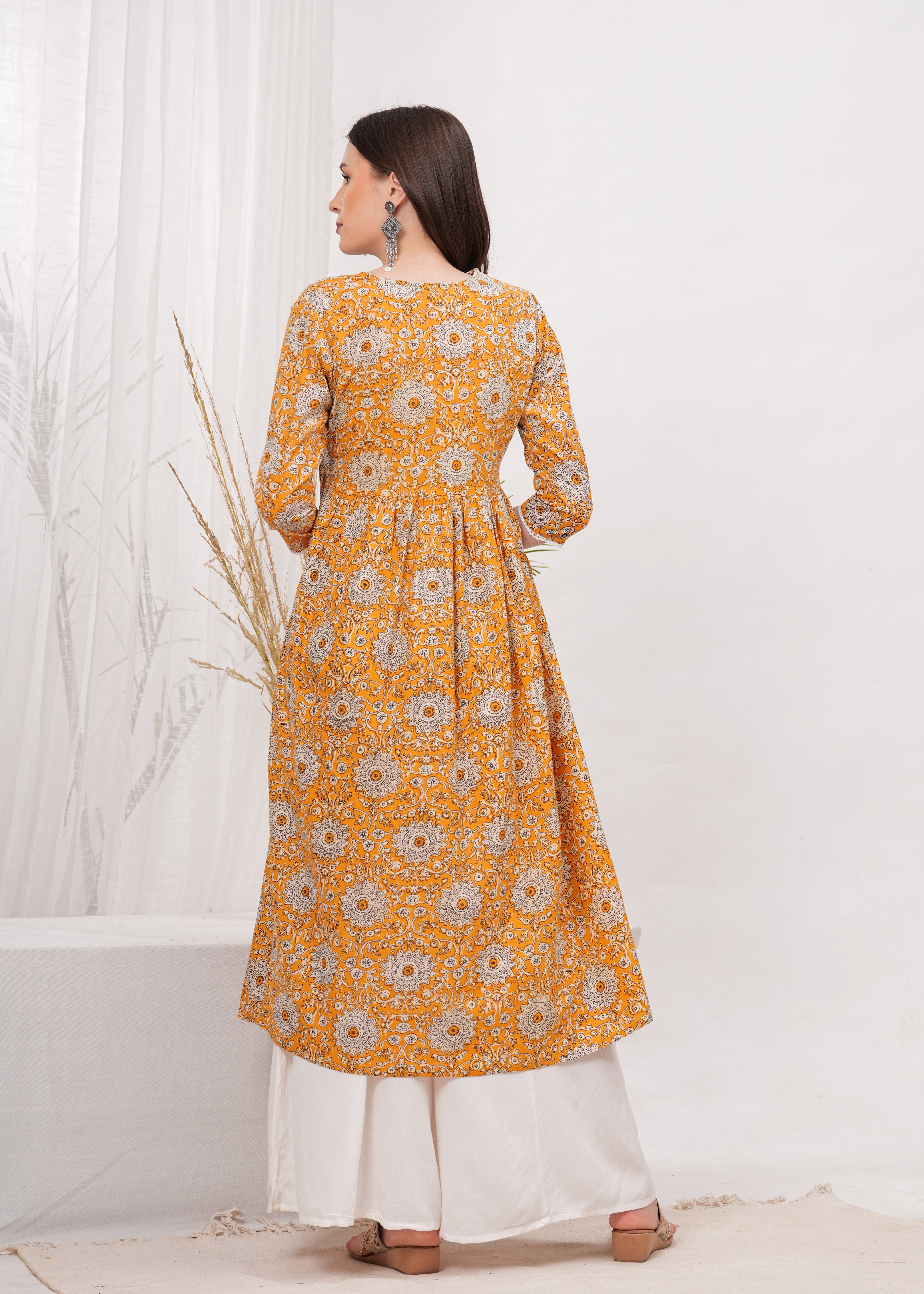 Elegant Yellow Eye Catching Sunflower Print Flared Kurta - Perfect for a Radiant Look