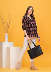 Striking Black Top With Pink and Maroon Print Pure Cotton Fabric-Bold Style For A Chic Look