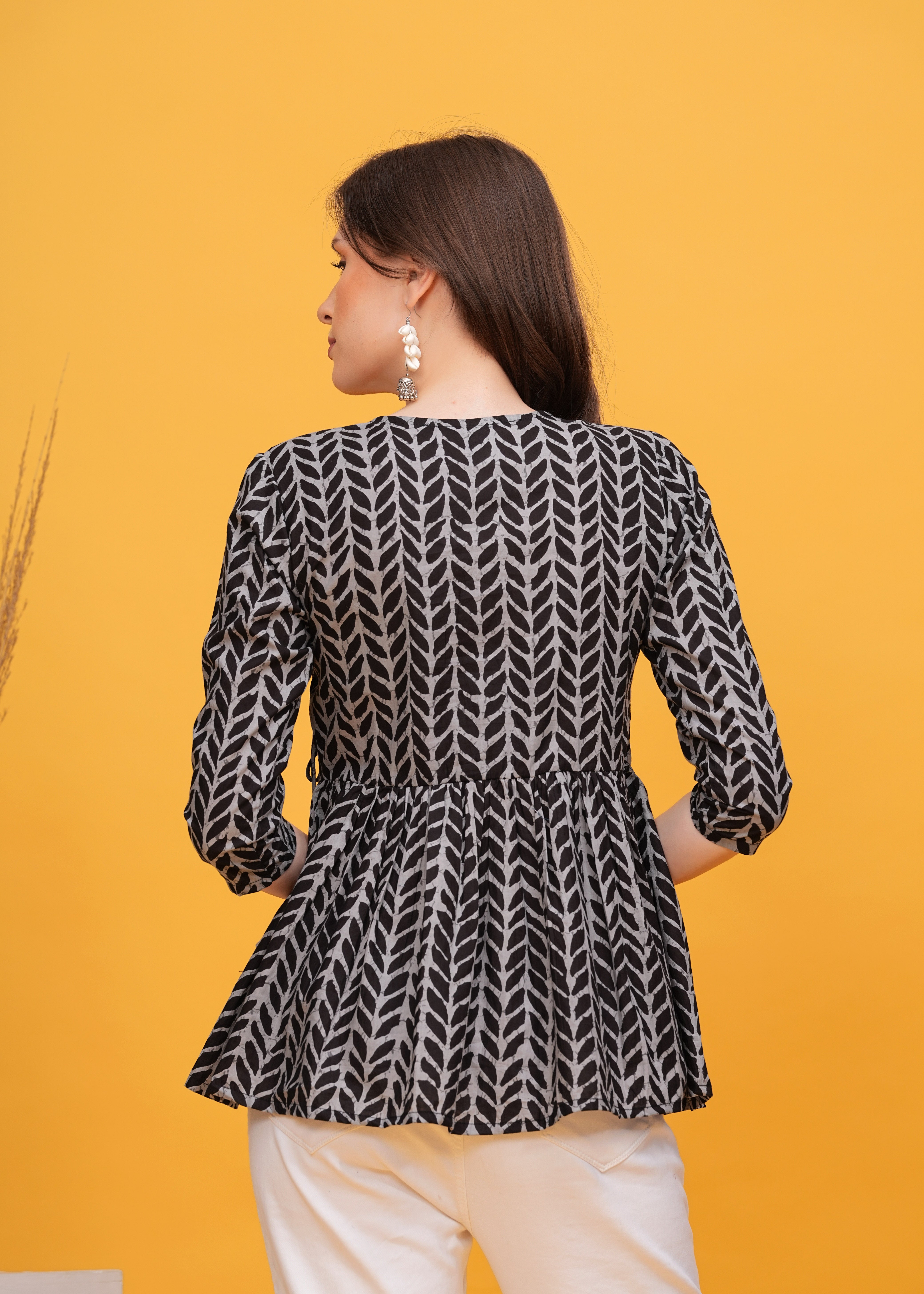 Versatile Grey Block Print Cotton  Angrakha Top - Effortless Style With A contemporary Edge