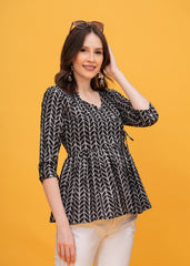 Versatile Grey Block Print Cotton  Angrakha Top - Effortless Style With A contemporary Edge