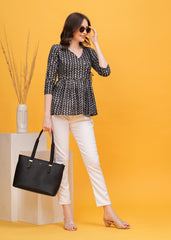 Versatile Grey Block Print Cotton  Angrakha Top - Effortless Style With A contemporary Edge