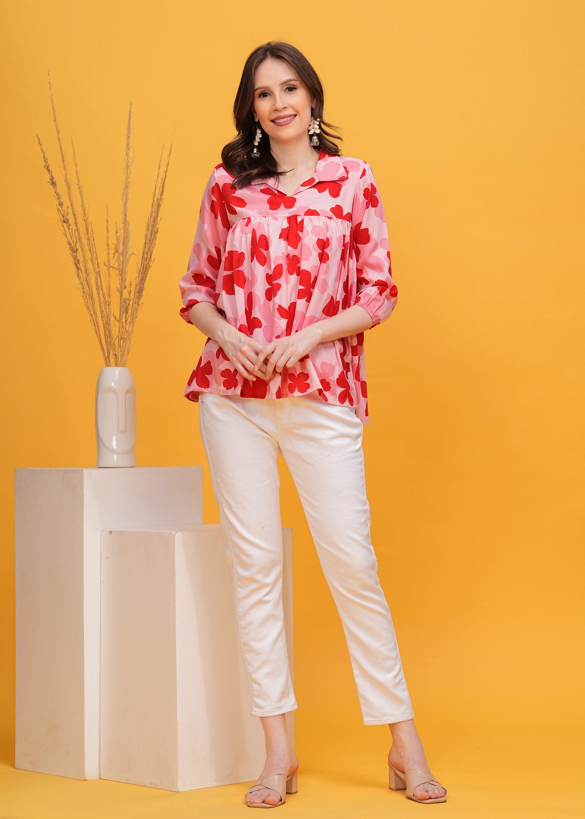Petal Passion Top- Graceful blend of White Pink and Red Floral