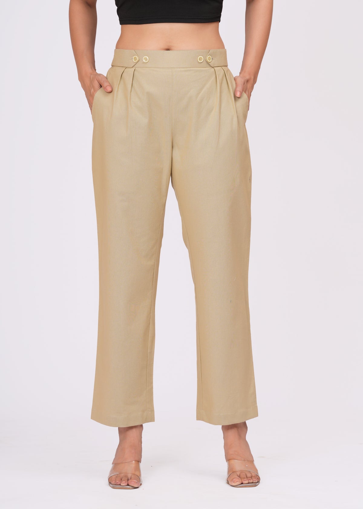 Women’s Regular Fit Beige Cotton Trousers – Soft, Smart & Stylish