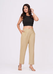Women’s Regular Fit Beige Cotton Trousers – Soft, Smart & Stylish