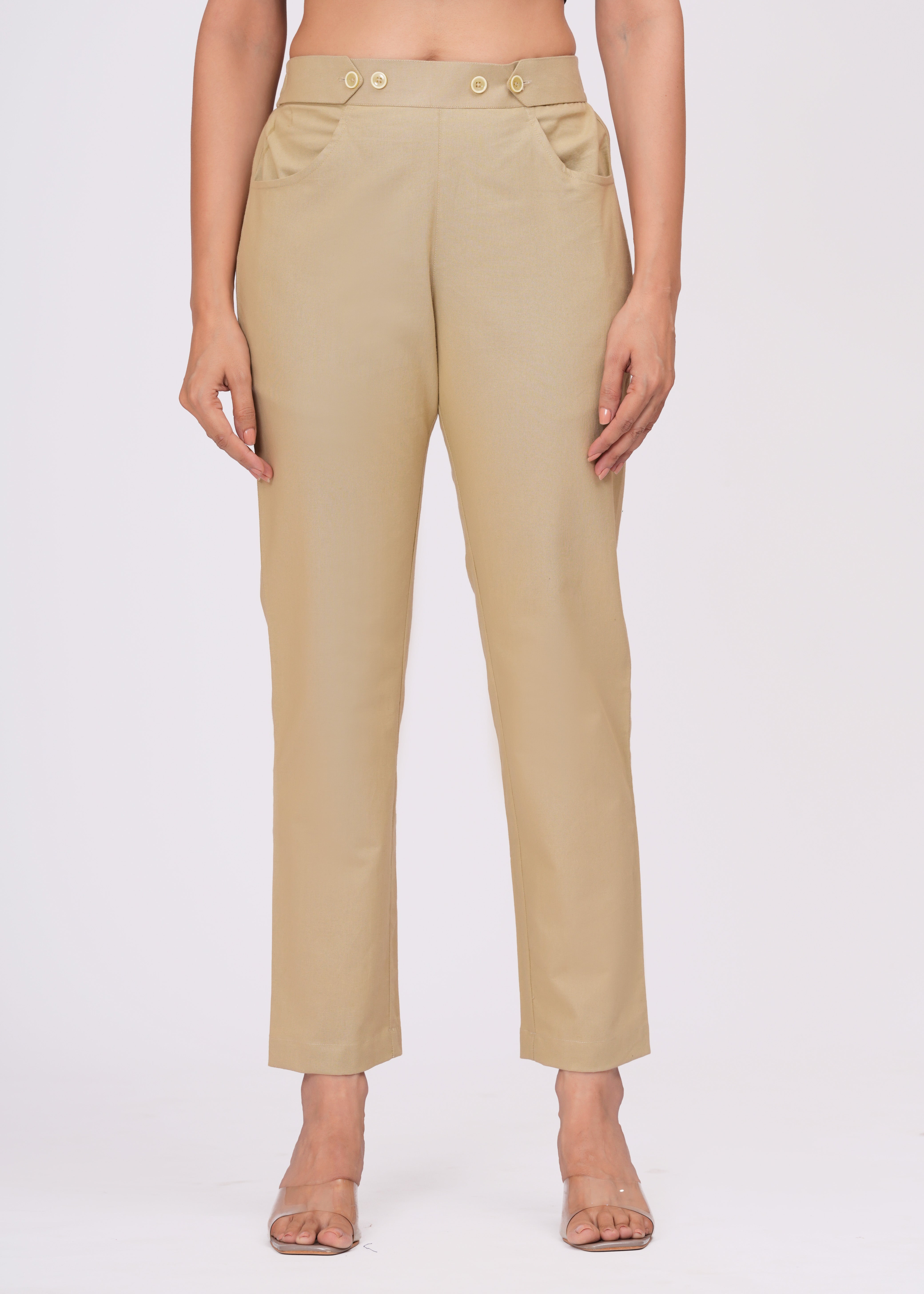 Women’s Regular Fit Beige Cotton Trousers – Soft, Smart & Stylish