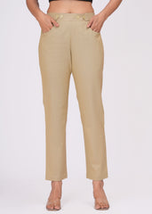 Beige Cotton Slim Fit Pants for Women – Chic, Light & Comfortable