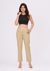 Beige Cotton Slim Fit Pants for Women – Chic, Light & Comfortable