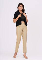 Beige Cotton Slim Fit Pants for Women – Chic, Light & Comfortable