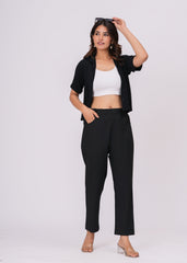 Women’s Regular Fit Black Cotton Trousers – Timeless Comfort & Style
