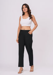 Women’s Regular Fit Black Cotton Trousers – Timeless Comfort & Style