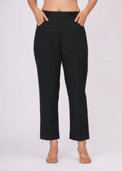 Women’s Regular Fit Black Cotton Trousers – Timeless Comfort & Style