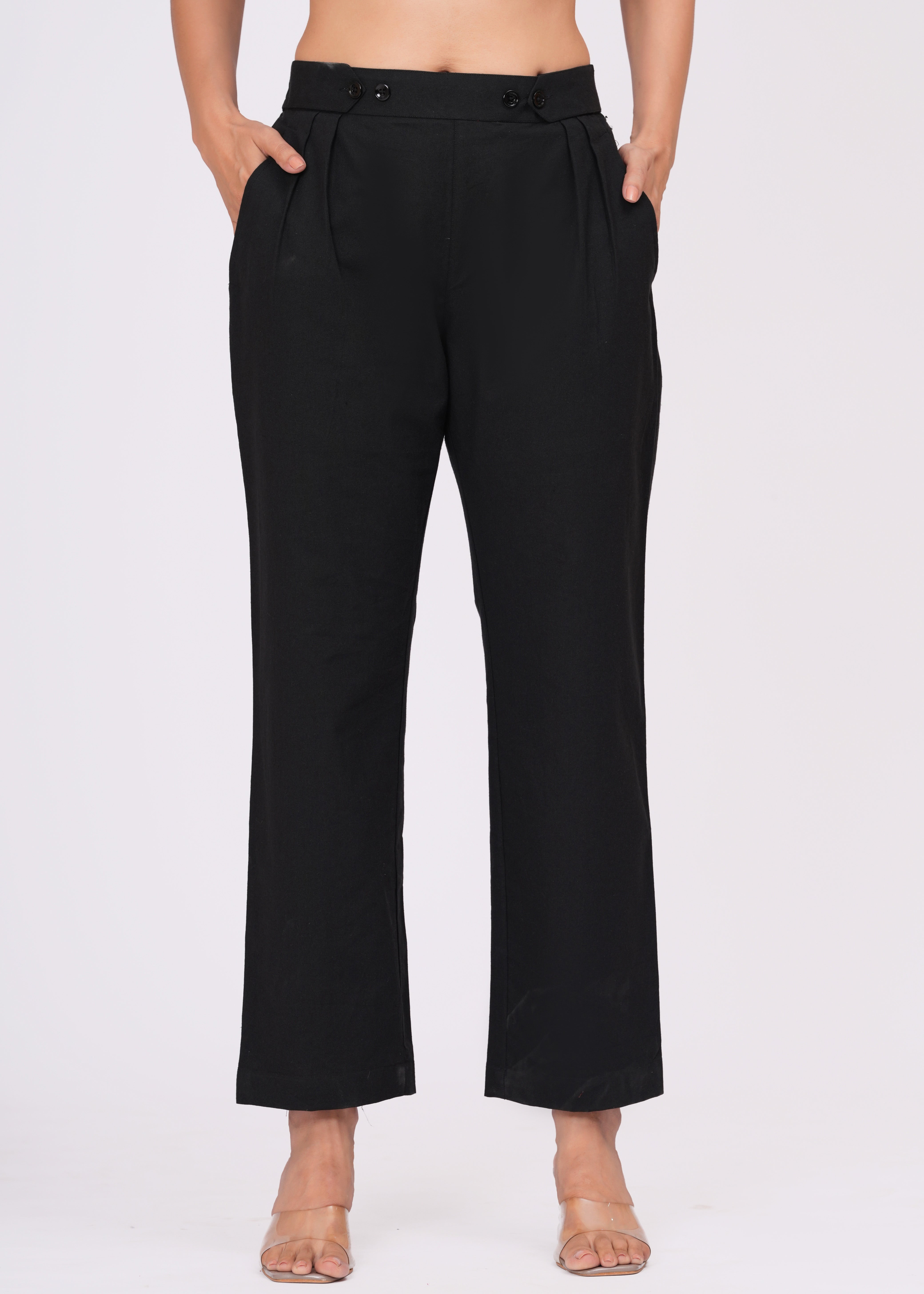 Women’s Slim Fit Black Cotton Trousers – Sleek & Comfortable Everyday Wear