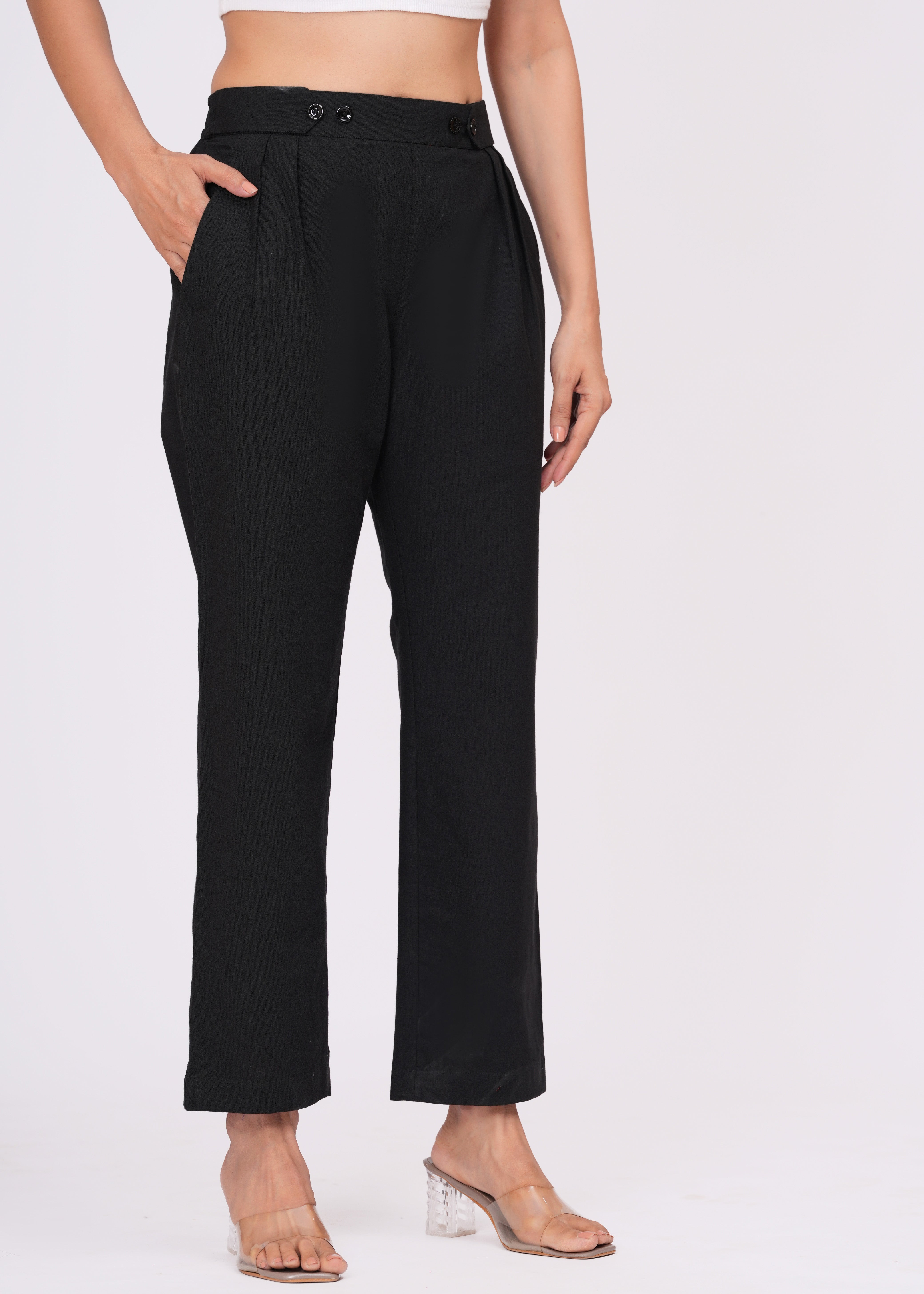 Women’s Slim Fit Black Cotton Trousers – Sleek & Comfortable Everyday Wear