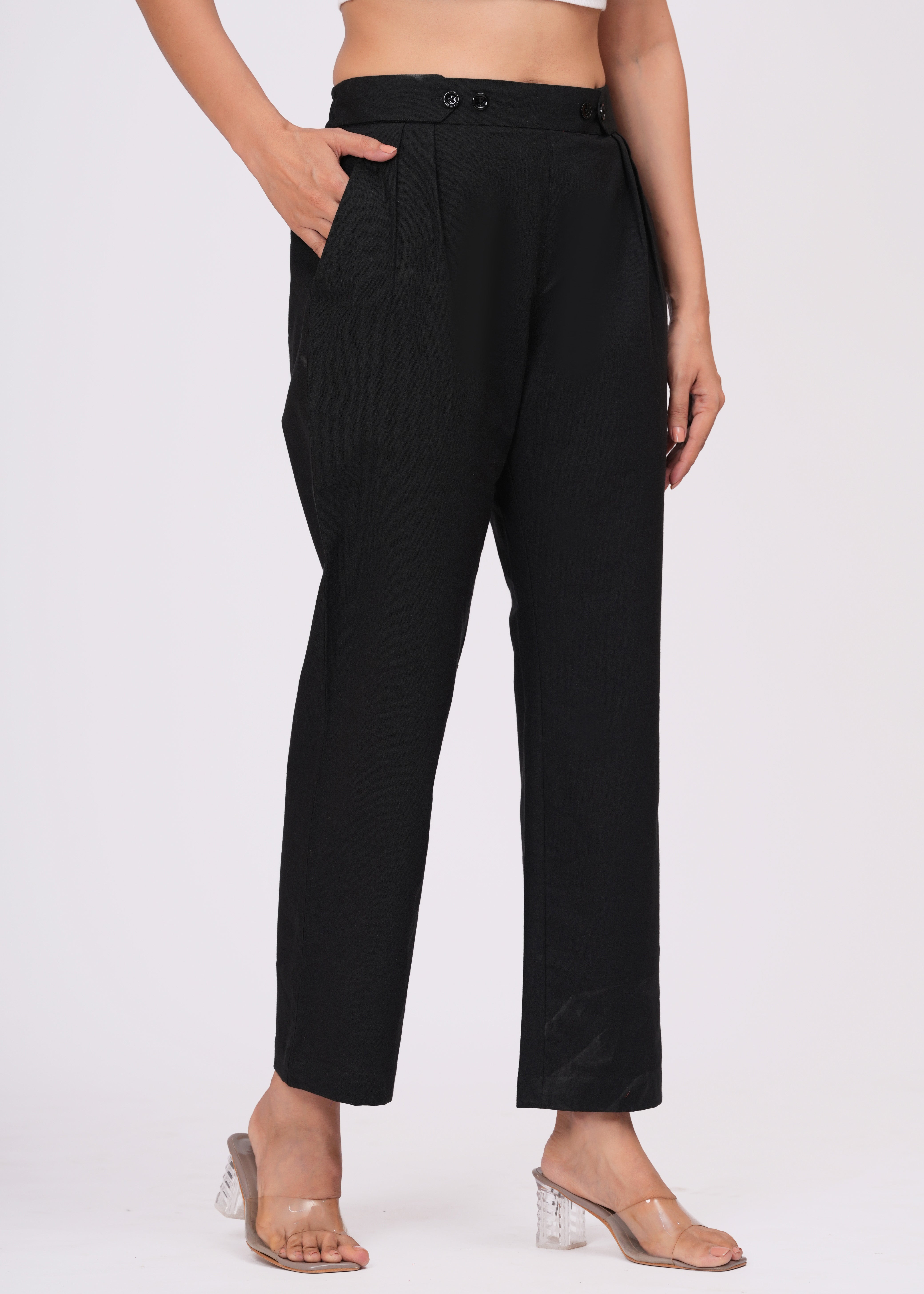 Women’s Slim Fit Black Cotton Trousers – Sleek & Comfortable Everyday Wear