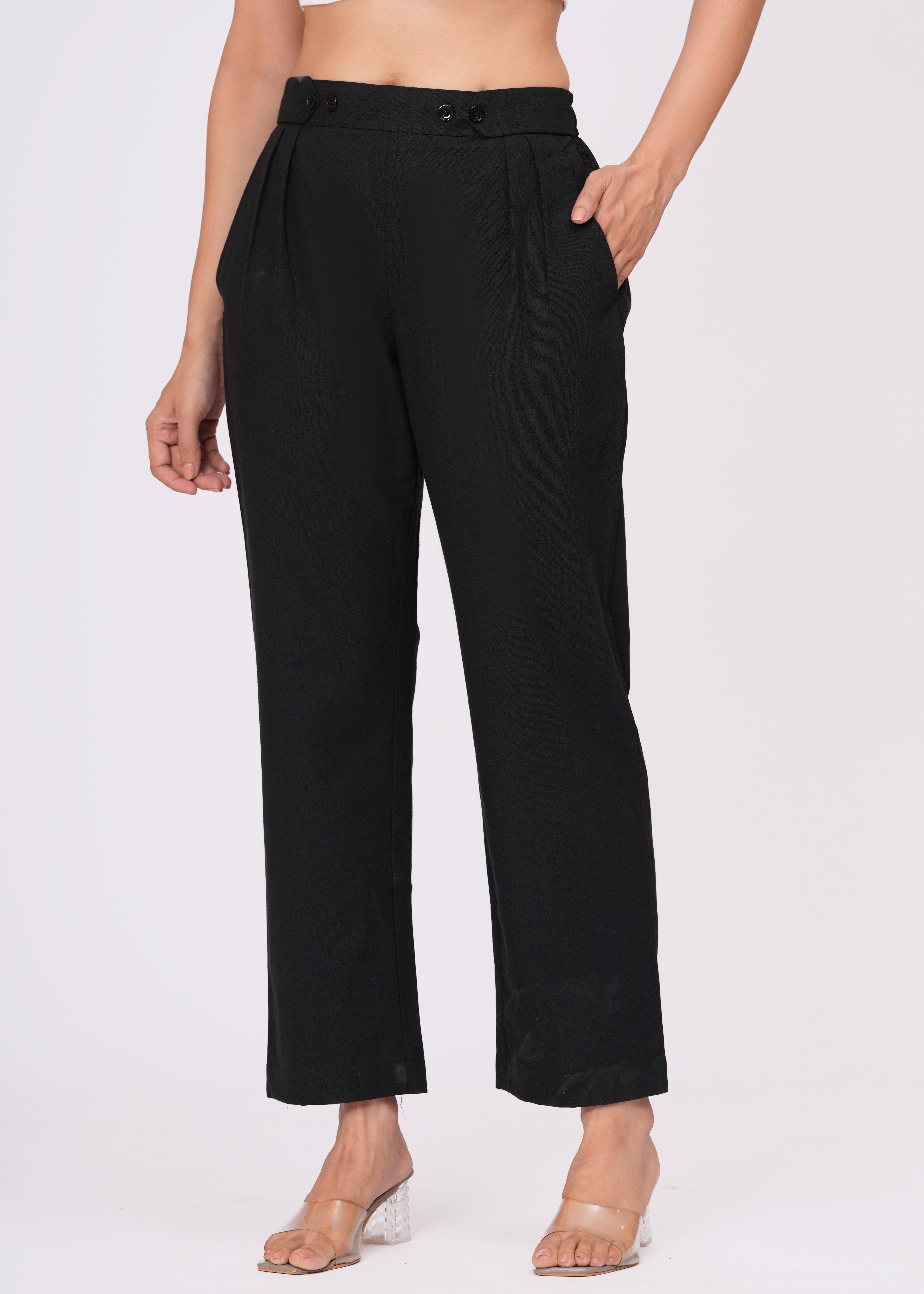 Women’s Regular Fit Black Cotton Trousers – Timeless Comfort & Style