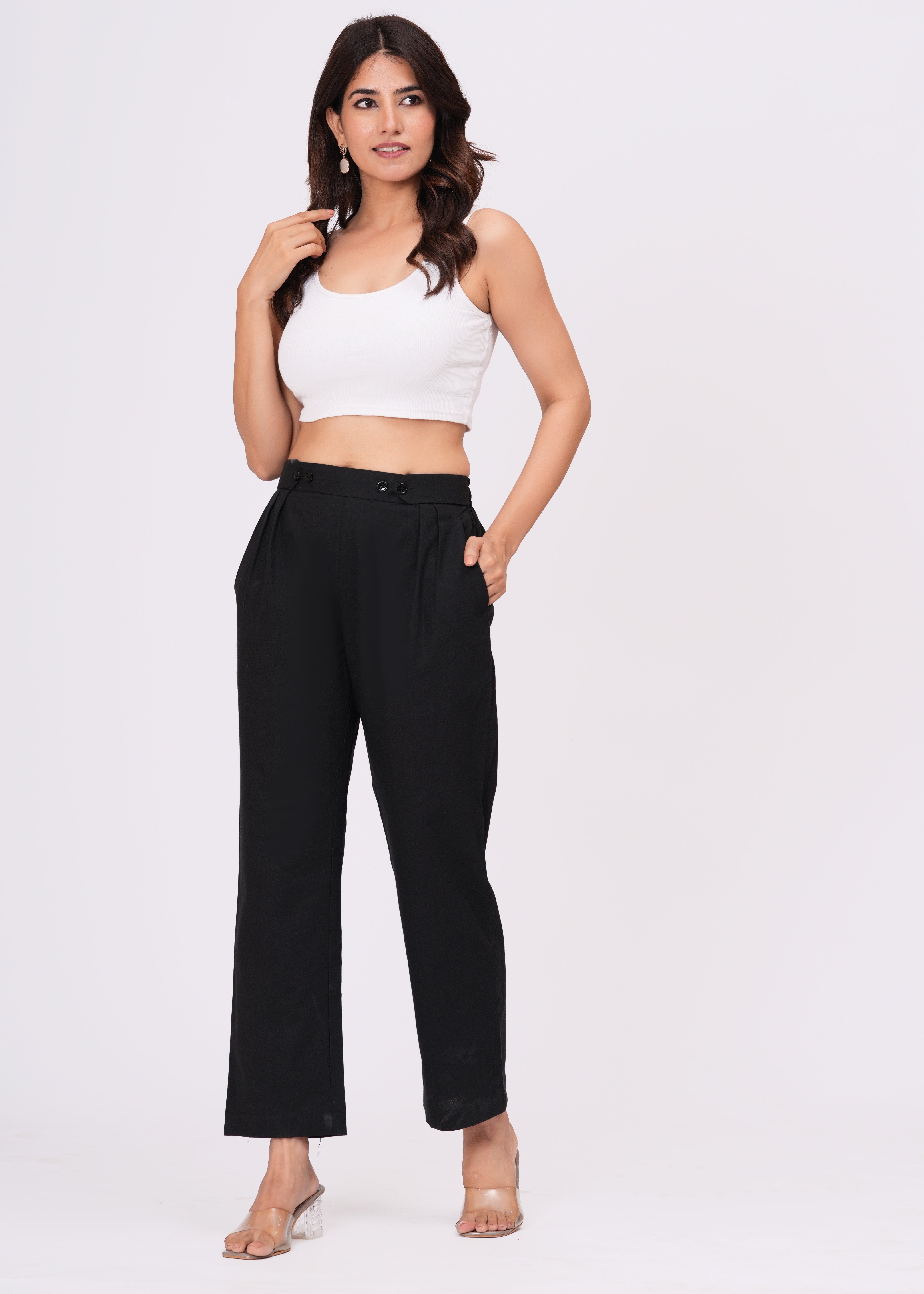 Women’s Slim Fit Black Cotton Trousers – Sleek & Comfortable Everyday Wear