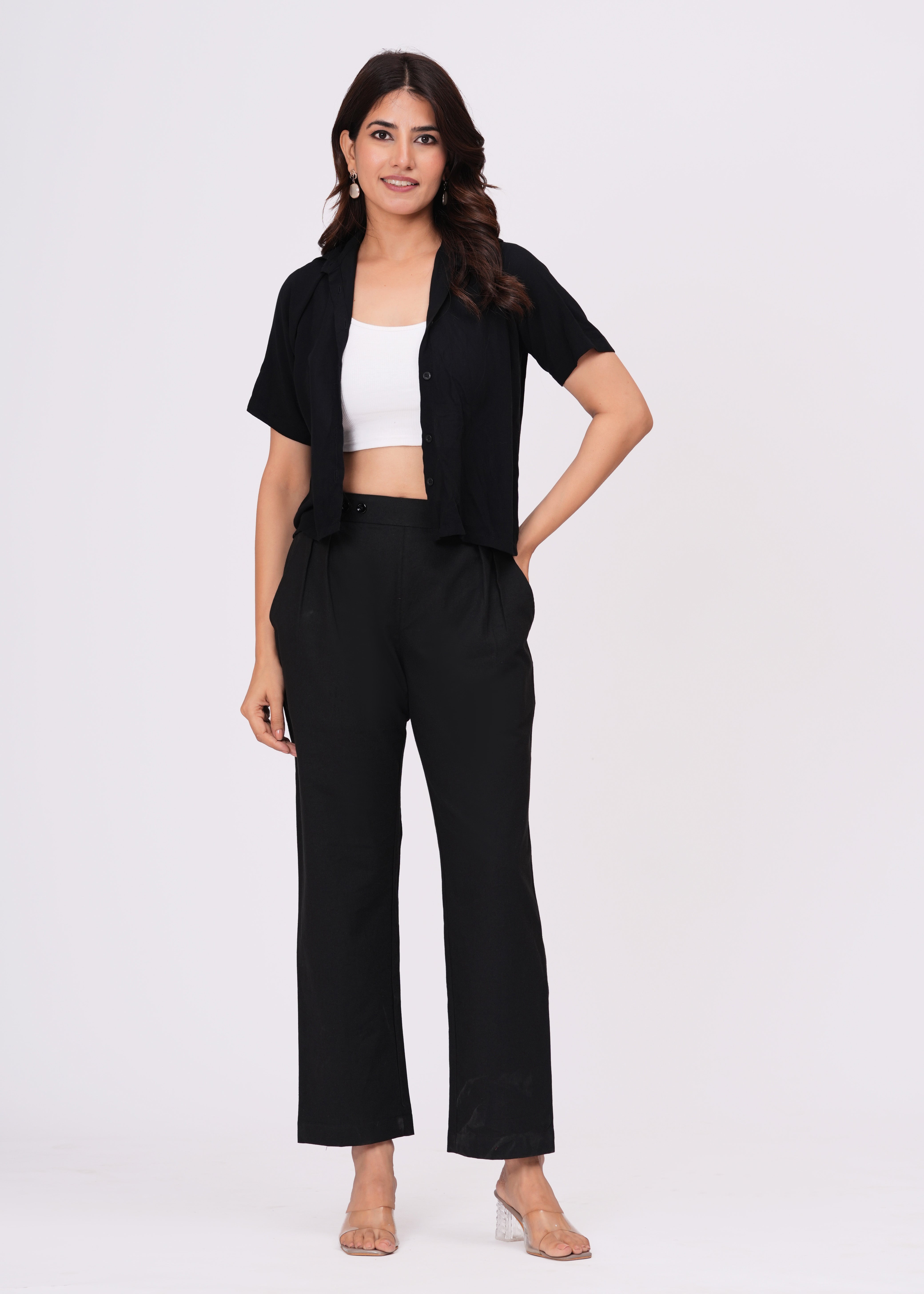 Women’s Slim Fit Black Cotton Trousers – Sleek & Comfortable Everyday Wear