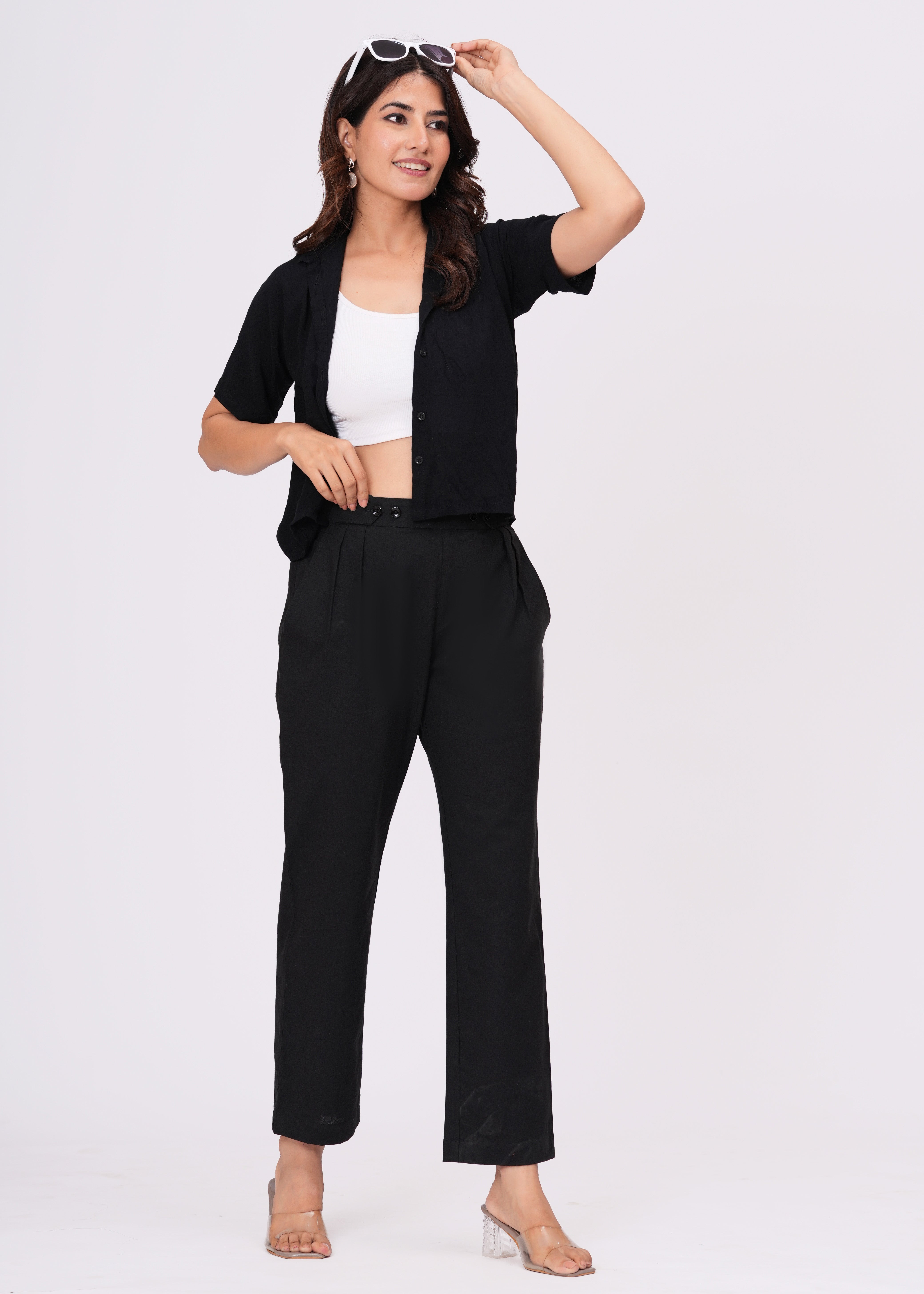 Women’s Slim Fit Black Cotton Trousers – Sleek & Comfortable Everyday Wear