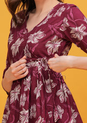 Elegant Wine Color Flower Printed Pure Cotton Angrakha Top - A Touch of Sophistication and Floral Charm