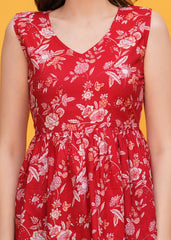 Scarlet Bloom Vibrant Red Flower Print Sleeveless Cotton Top-  Touch Of Fashion And Elegance