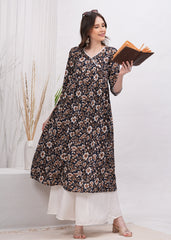 Perfect Blend of Elegance and Chic in  Black Printed - Stunning White and Brown Flower