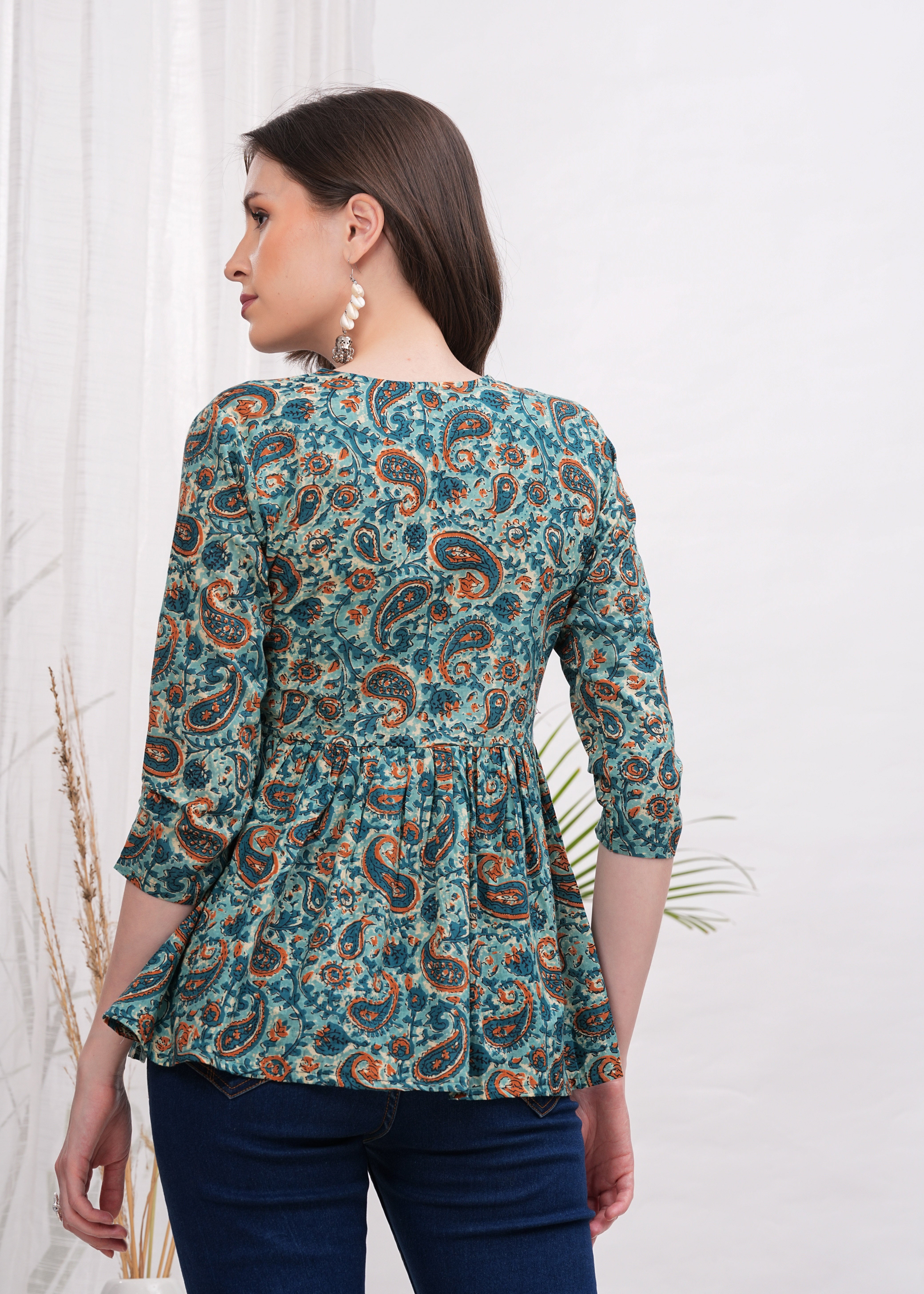 Green Flower Botanical Bliss Cotton Top- A touch of Nature With Vibrant Green Floral