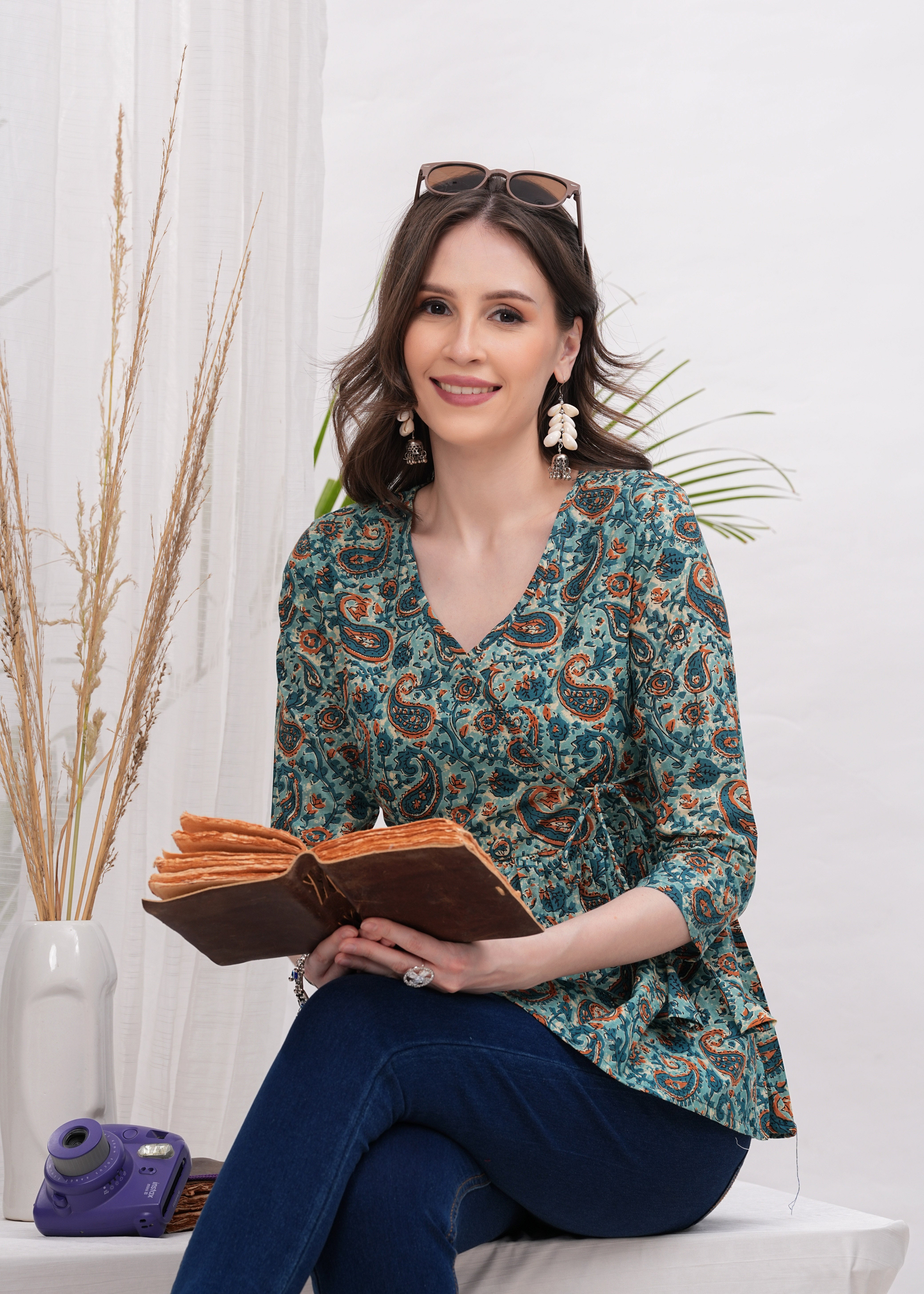 Green Flower Botanical Bliss Cotton Top- A touch of Nature With Vibrant Green Floral