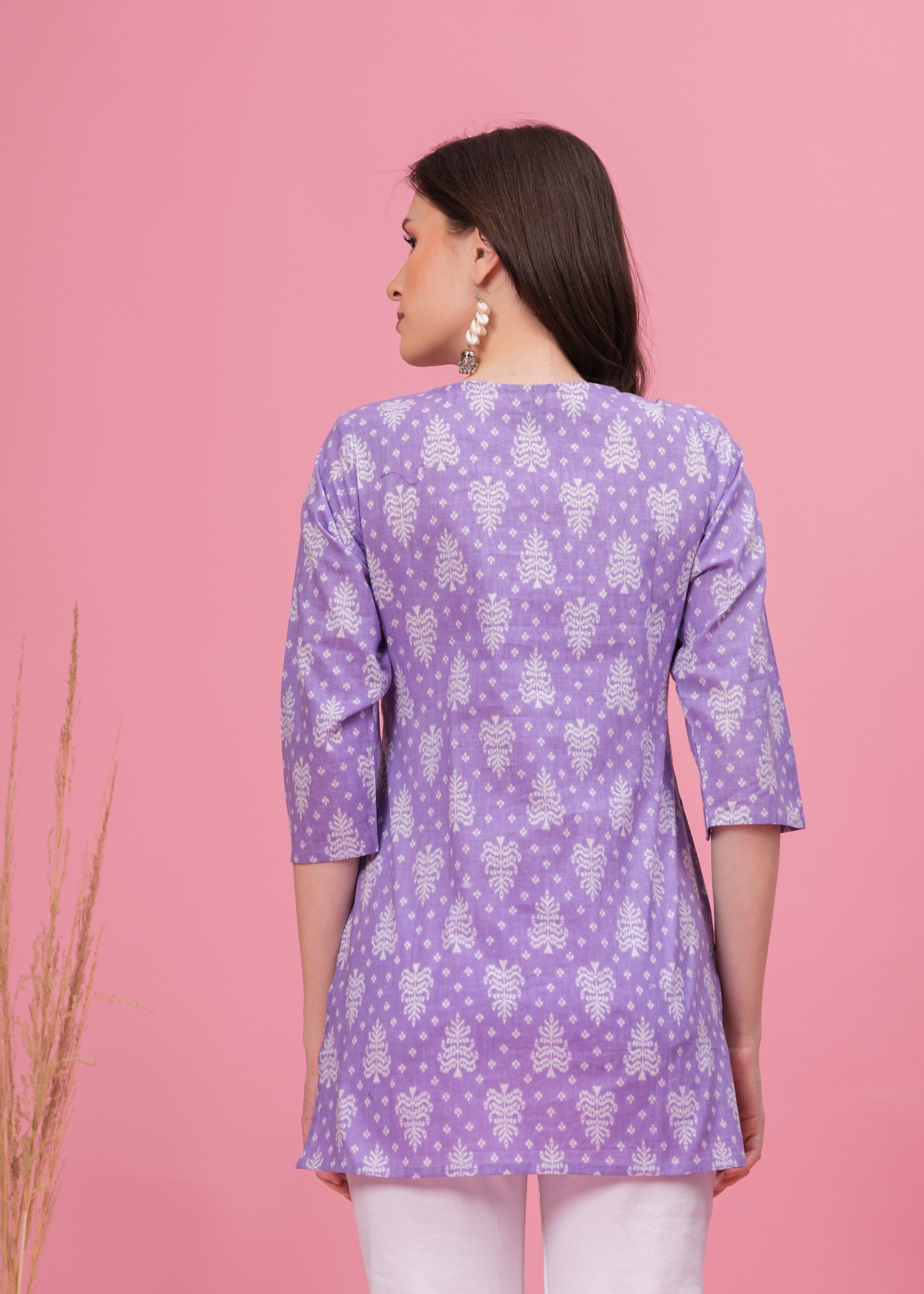 Charming Lavender Elegant and Versatile Pure Cotton Fabric Notch Neck Line Short Kurti