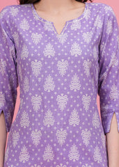 Charming Lavender Elegant and Versatile Pure Cotton Fabric Notch Neck Line Short Kurti