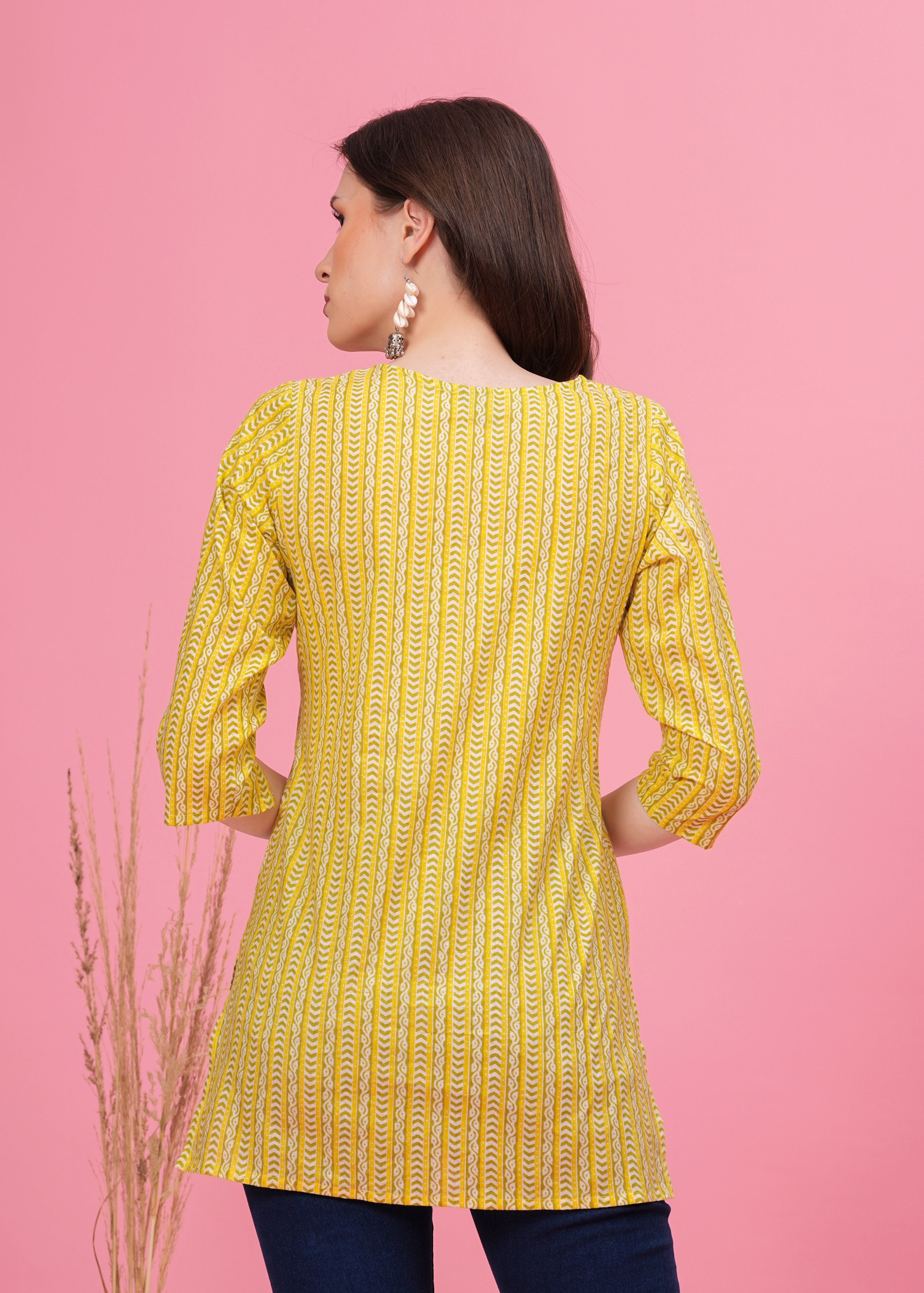 Bright Yellow Printed Short Kurti-Vibrant Style For a Fresh Look