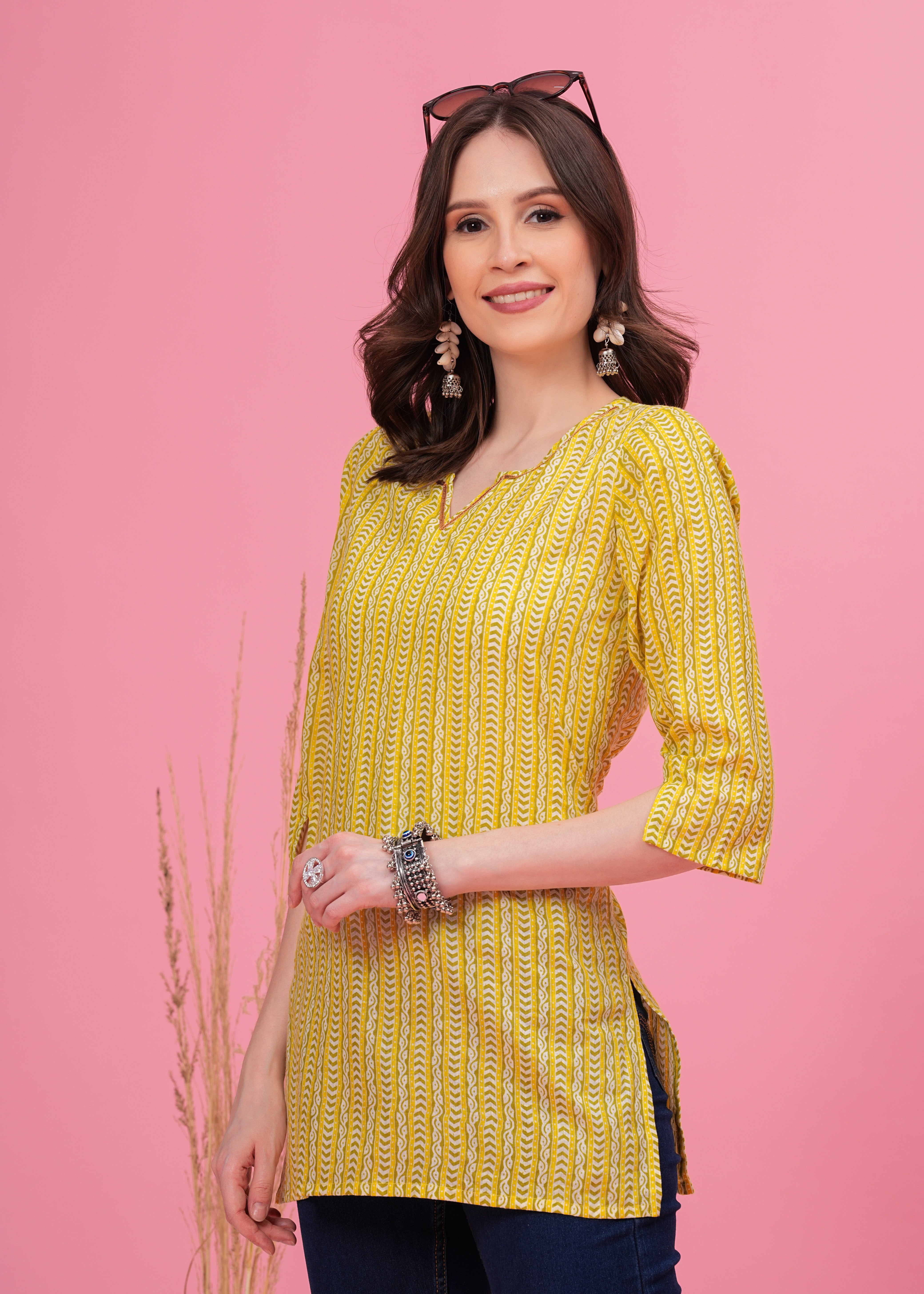 Bright Yellow Printed Short Kurti-Vibrant Style For a Fresh Look