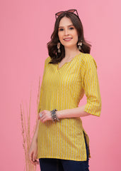Bright Yellow Printed Short Kurti-Vibrant Style For a Fresh Look