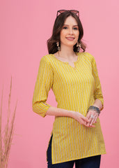 Bright Yellow Printed Short Kurti-Vibrant Style For a Fresh Look