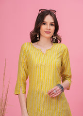 Bright Yellow Printed Short Kurti-Vibrant Style For a Fresh Look