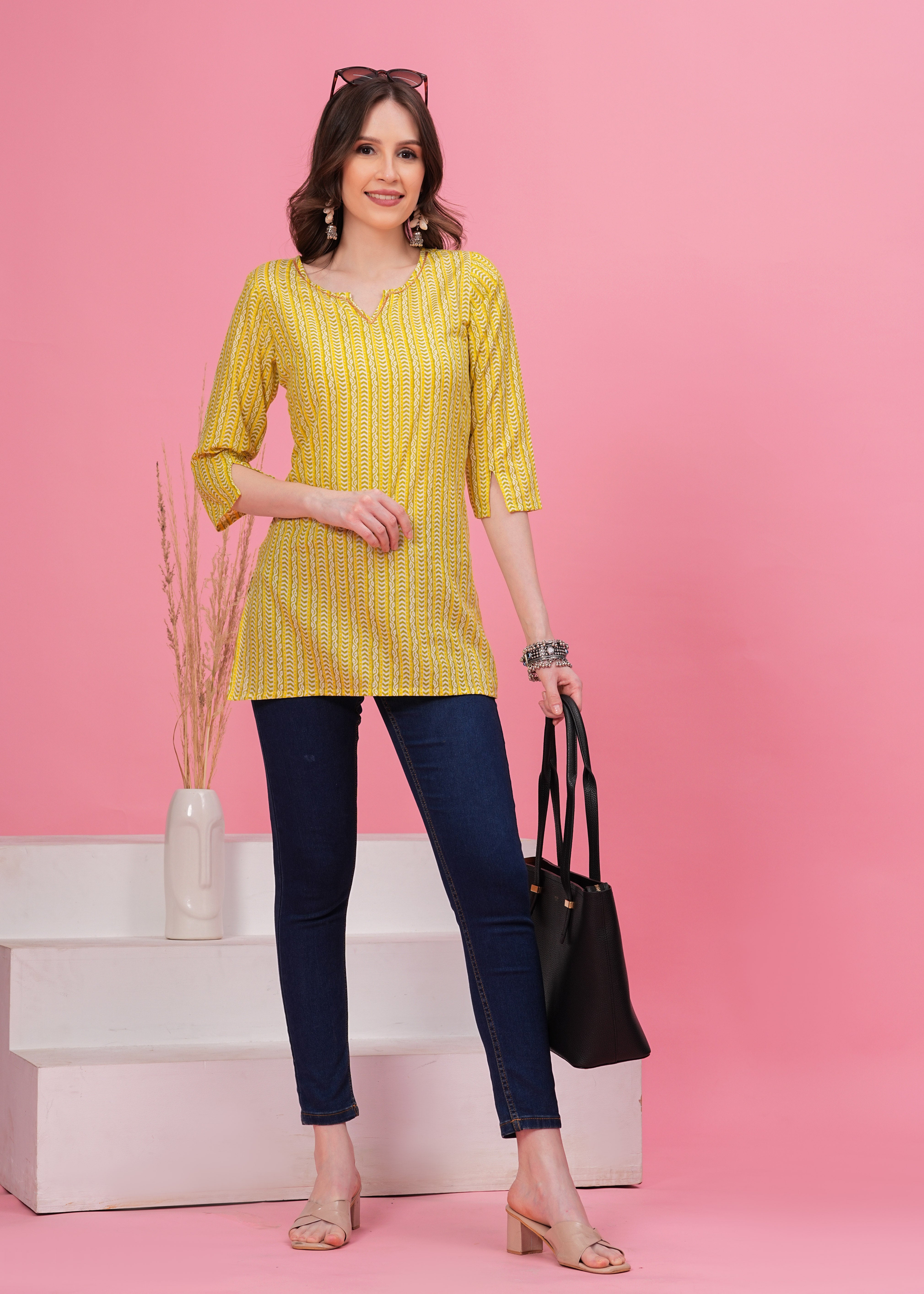 Bright Yellow Printed Short Kurti-Vibrant Style For a Fresh Look