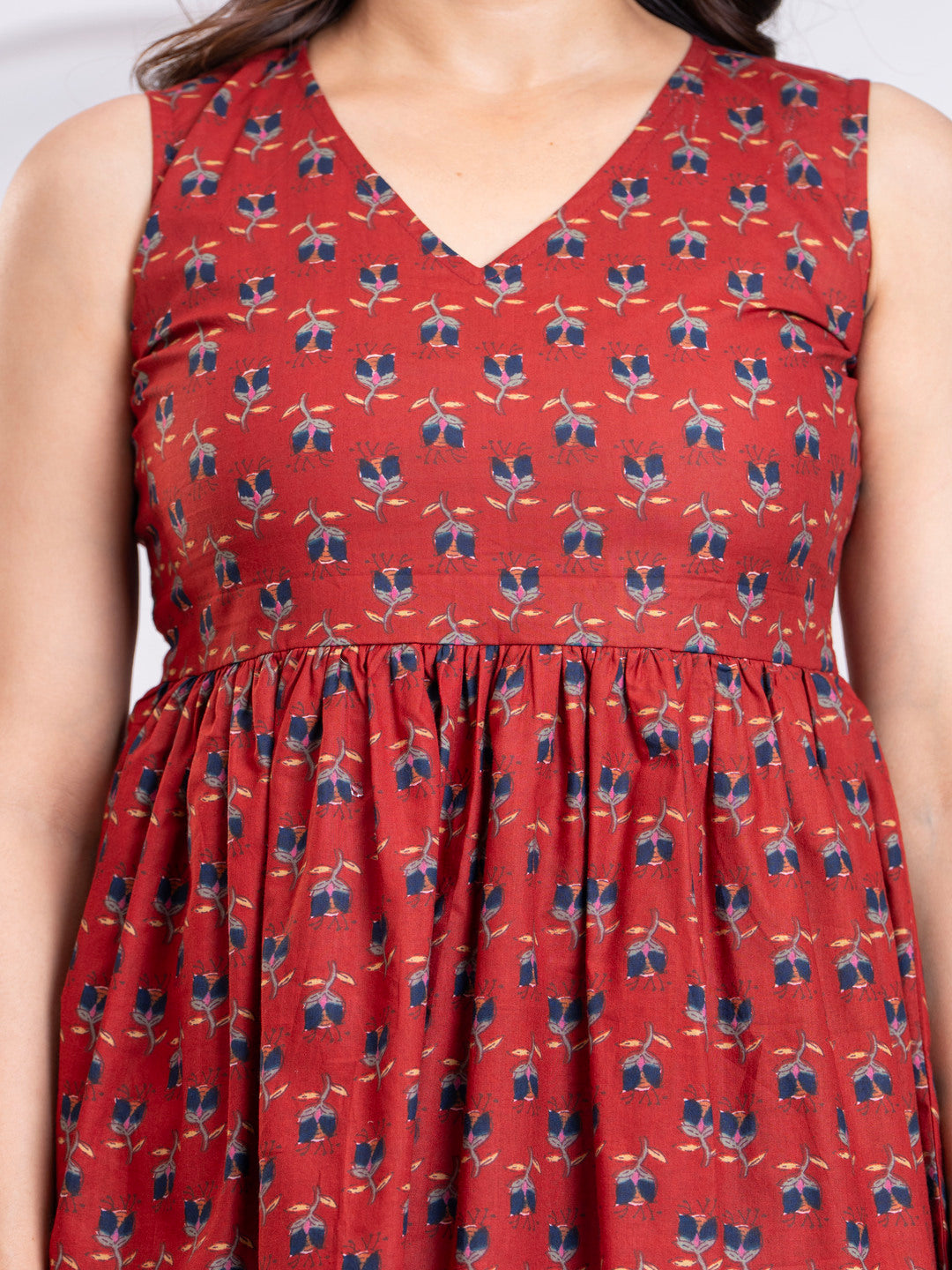 Handcrafted Red Color Block Printed Cotton Top – Lightweight, Breathable Fabric with Traditional Block Print Design