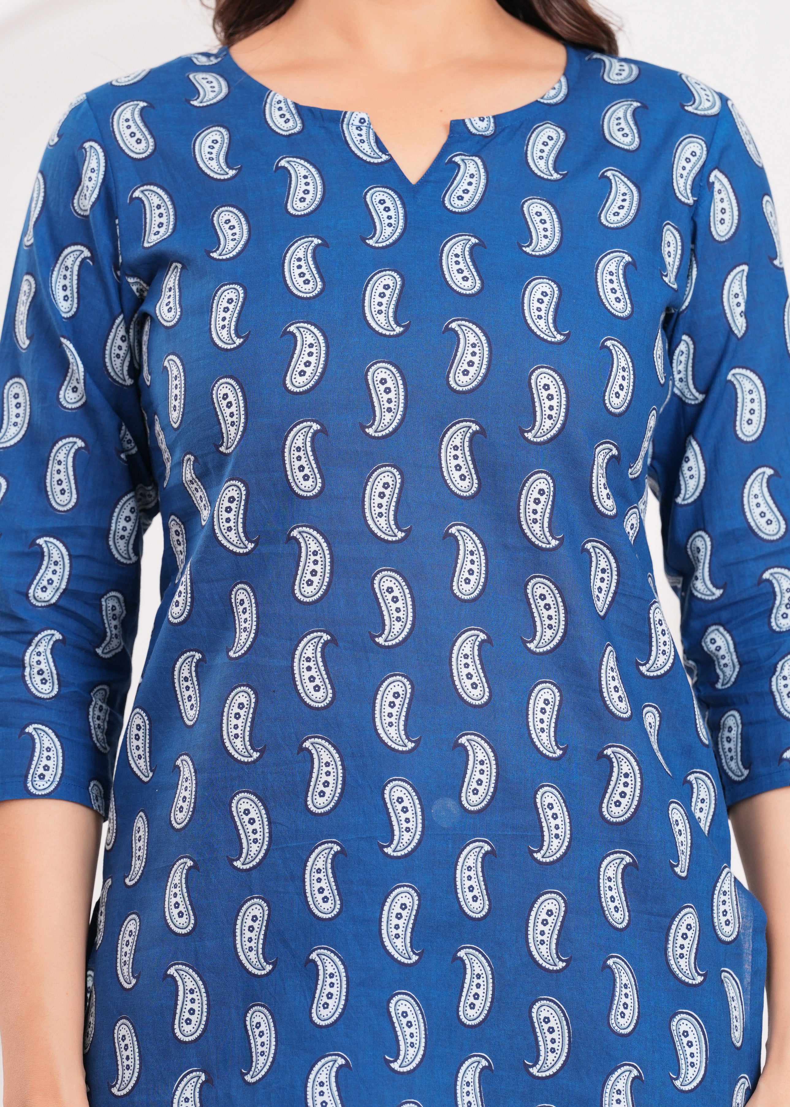 Elegant Blue Short Kurti Made from 100% Pure Cotton – Soft, Breathable Fabric with a Modern Fit for Comfortable Everyday and Festive Wear