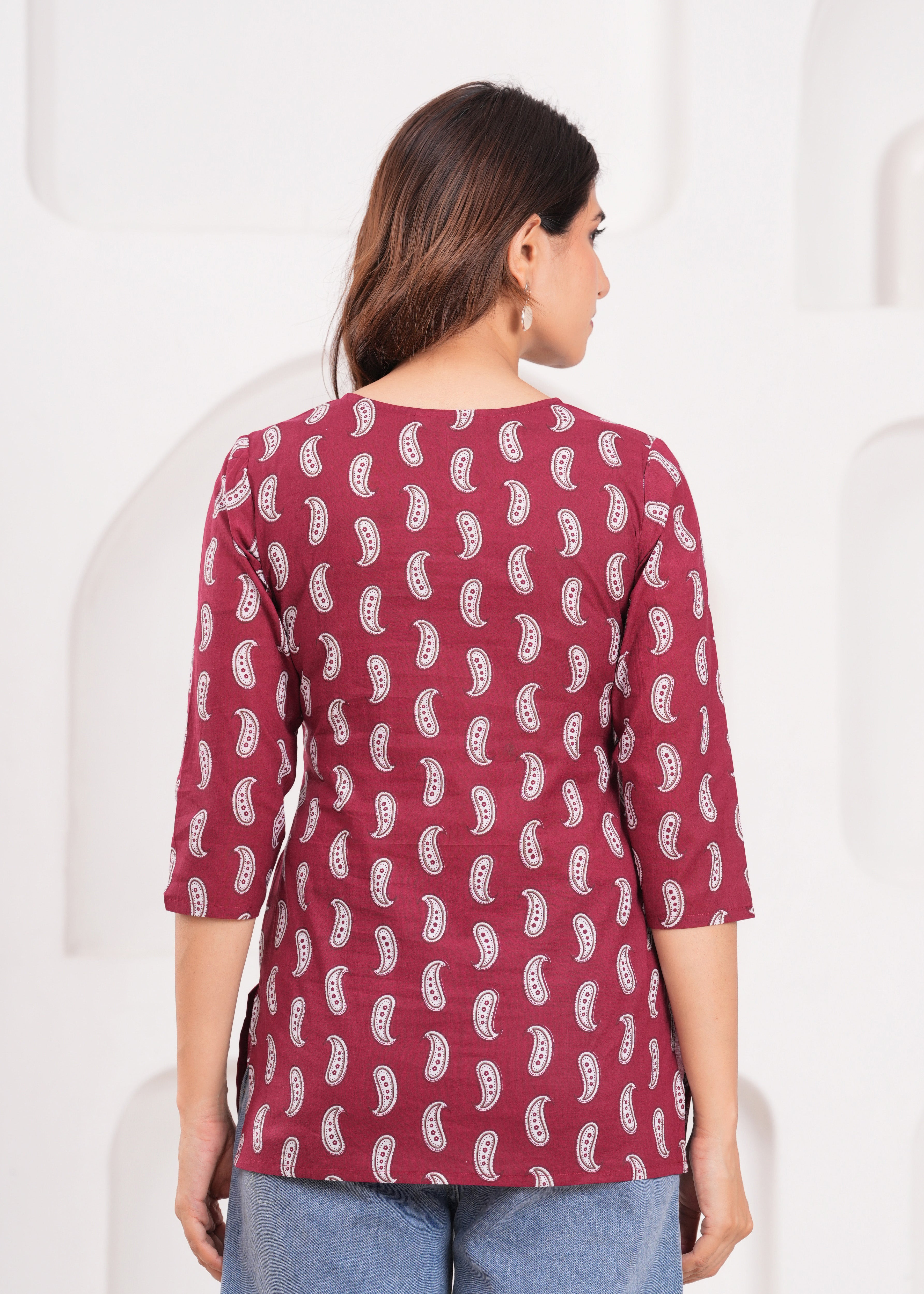 Short Red-Maroon Kurti for Women – Elegant, Comfortable, and Stylish Daily Wear in Rich Dual Tones for Effortless Ethnic Charm