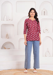 Short Red-Maroon Kurti for Women – Elegant, Comfortable, and Stylish Daily Wear in Rich Dual Tones for Effortless Ethnic Charm