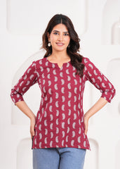 Short Red-Maroon Kurti for Women – Elegant, Comfortable, and Stylish Daily Wear in Rich Dual Tones for Effortless Ethnic Charm